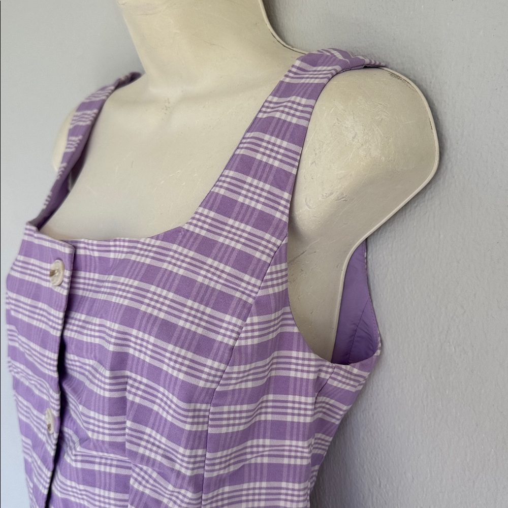 New York & Company purple white plaid button up sleeveless vest blouse small - Picture 8 of 13